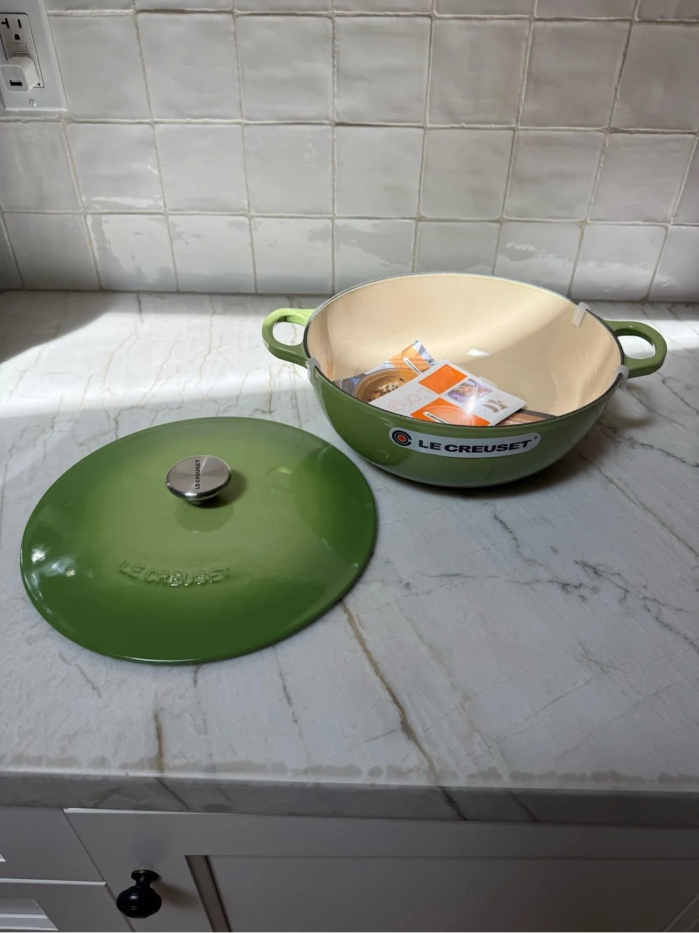 Le Creuset Purple, Yellow, and Green Cast Iron Cookware Set